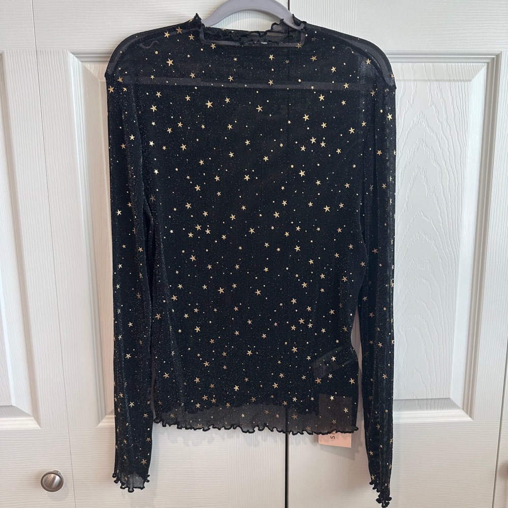 SHEIN Black Sheer Blouse with Gold Stars